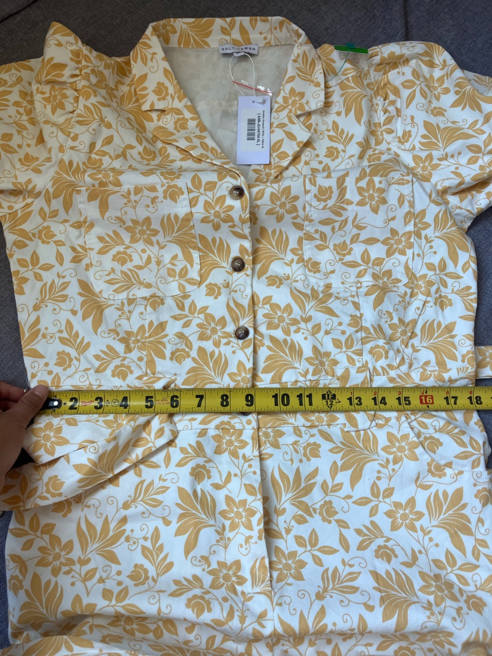 NWT Baltic Born Cotton Blend  Floral Tie-Waist Jumpsuit in Soft Yellow size XL - Picture 10 of 12